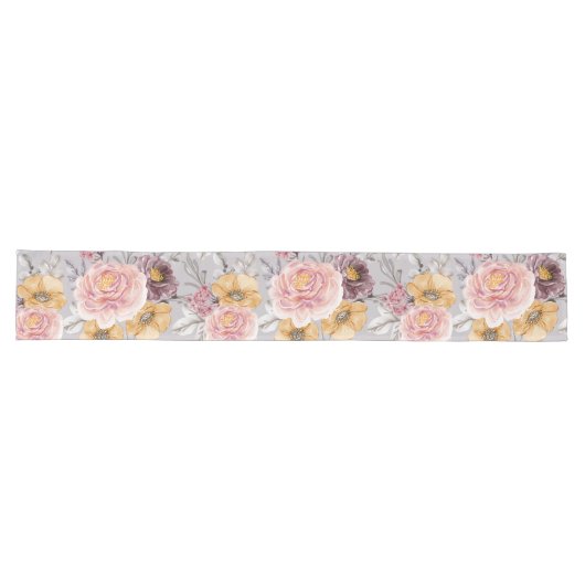 Elegant Modern Pink Floral Lange Tafelloper (Horizontaal)