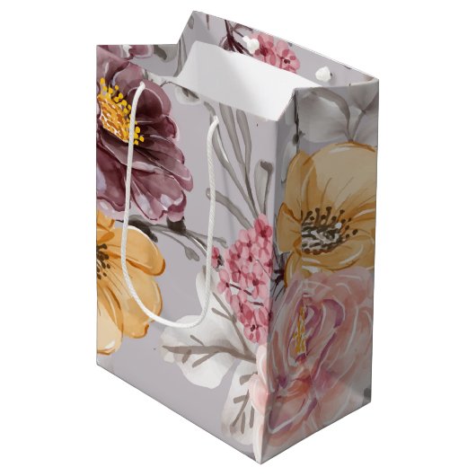 Elegant Modern Pink Floral   Medium Cadeauzakje (Voorkant Gekanteld)