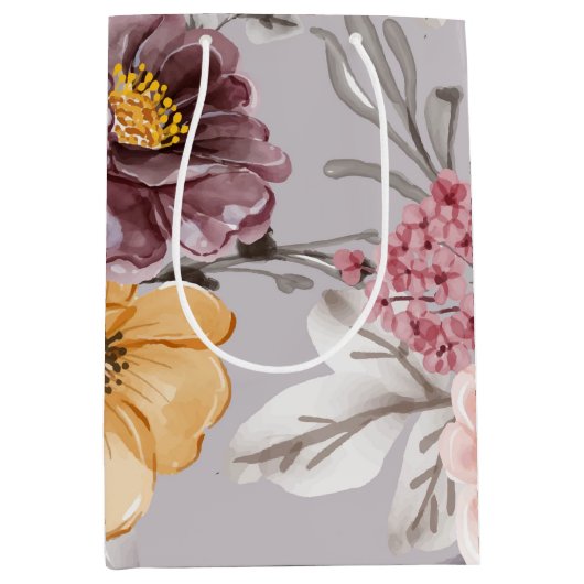 Elegant Modern Pink Floral   Medium Cadeauzakje (Voorkant)