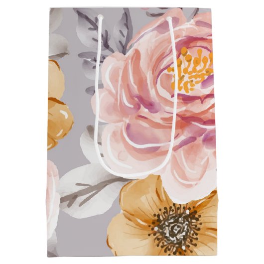 Elegant Modern Pink Floral   Medium Cadeauzakje (Achterkant)