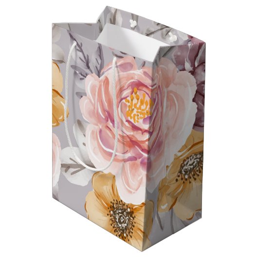 Elegant Modern Pink Floral   Medium Cadeauzakje (Achterkant Gekanteld)