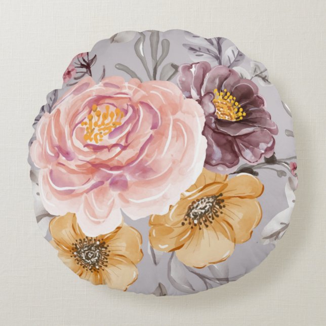 Elegant Modern Pink Floral Rond Kussen (Voorkant)