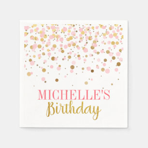 Elegant Modern Pink Gold Confetti Girl Birthday Servet