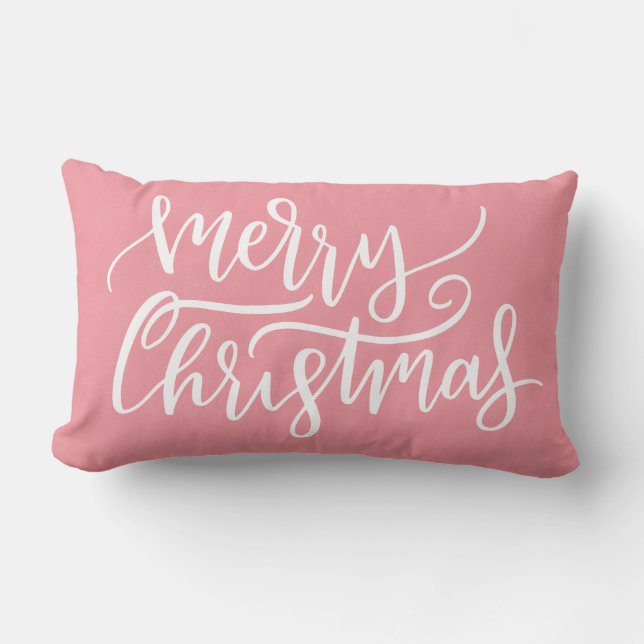 Elegant Modern Pink Merry Kerstkalligrafie Kussen (Voorkant)