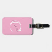 Elegant Modern Pink Monogram Initial Name Bagagelabel (Voorkant horizontaal)