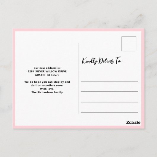Elegant Modern Pink Moving Annountion Foto Briefkaart (Achterkant)