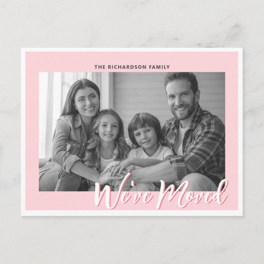 Elegant Modern Pink Moving Annountion Foto Briefkaart (Voorkant)