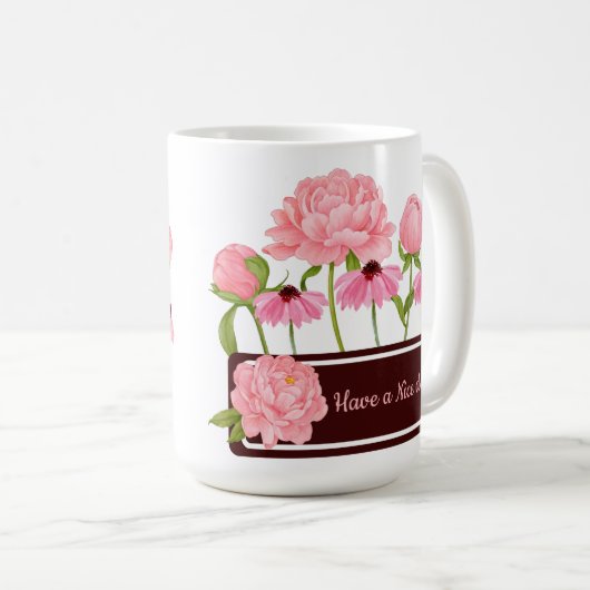 Elegant Modern Pink Peony Waterverf Floral Koffiemok (Voorkant rechts)