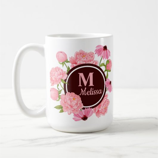 Elegant Modern Pink Peony Waterverf Floral Koffiemok (Links)