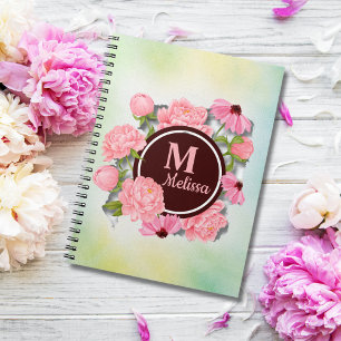 Elegant Modern Pink Peony Waterverf Floral Notitieboek
