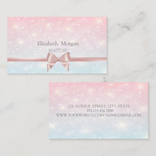 Elegant Modern Pink Ribbon Bow, Glitter Bokeh Visitekaartje (Voorkant / Achterkant)