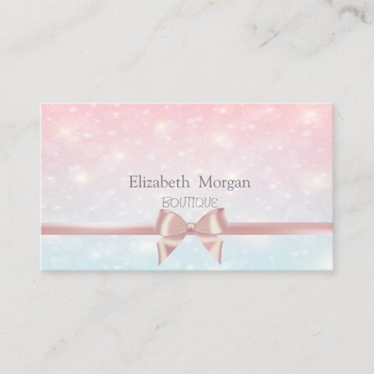 Elegant Modern Pink Ribbon Bow, Glitter Bokeh Visitekaartje (Voorkant)