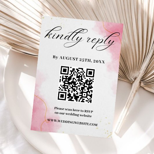 Elegant Modern pink Watercolor Wedding  RSVP card Informatiekaartje