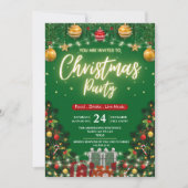 Elegant Modern Plaid Green Christmas Party  Kaart (Voorkant)