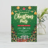 Elegant Modern Plaid Green Christmas Party  Kaart (Staand voorkant)