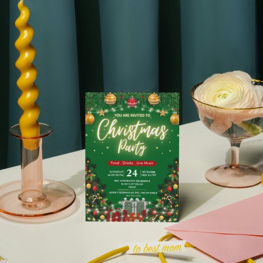 Elegant Modern Plaid Green Christmas Party  Kaart