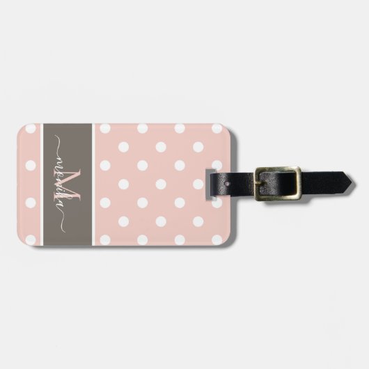 Elegant Modern Polka Dot Patroon met Monogram Bagagelabel (Voorkant horizontaal)