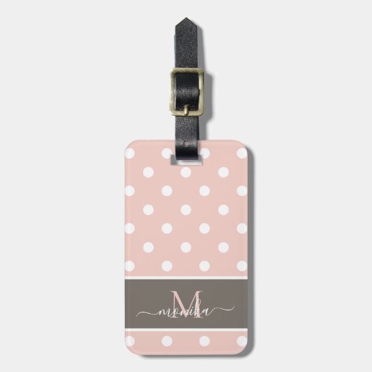 Elegant Modern Polka Dot Patroon met Monogram Bagagelabel (Voorkant verticaal)