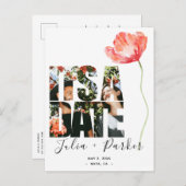 Elegant Modern Poppy Red Wedding Sla de datum op Aankondigingskaart (Voorkant / Achterkant)