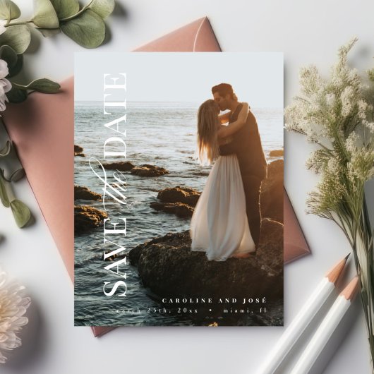 Elegant modern portret foto slaat de datum op briefkaart