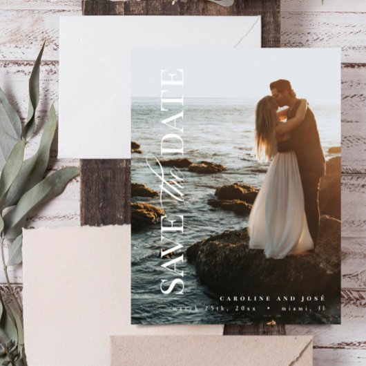 Elegant modern portret foto slaat de datum op briefkaart