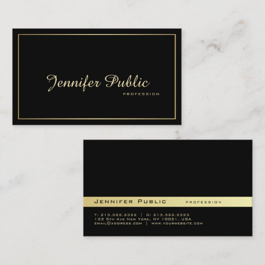 Elegant Modern Professional Black Gold Plain Visitekaartje (Voorkant / Achterkant)
