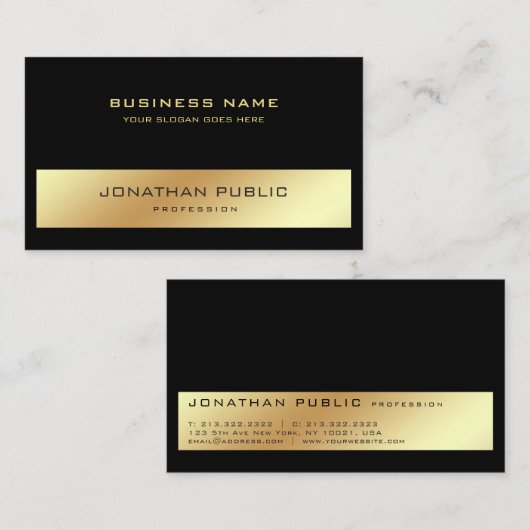 Elegant Modern Professional Black Gold Plain Visitekaartje (Voorkant / Achterkant)
