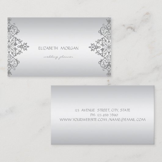 Elegant modern Professional Charming Silver Lace Visitekaartje (Voorkant / Achterkant)