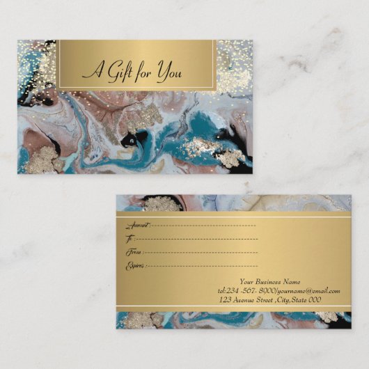 Elegant Modern, Professional Marble Gold Confetti Kortingskaartje (Voorkant / Achterkant)
