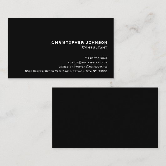 Elegant modern Professional Plain Black Minimalist Visitekaartje (Voorkant / Achterkant)