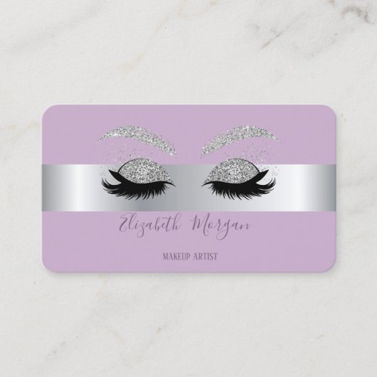 Elegant Modern Professional Silver Glitter Lashes Visitekaartje (Voorkant)