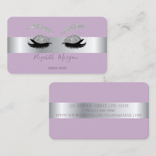Elegant Modern Professional Silver Glitter Lashes Visitekaartje (Voorkant / Achterkant)