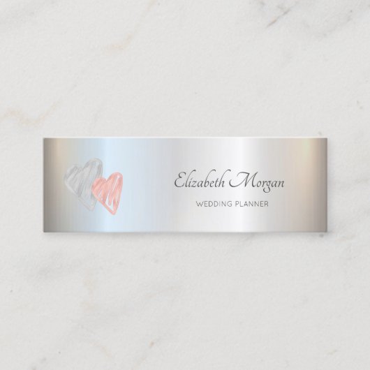 Elegant Modern Professioneel Chic, Harten, Zilver Mini Visitekaartje (Voorkant)