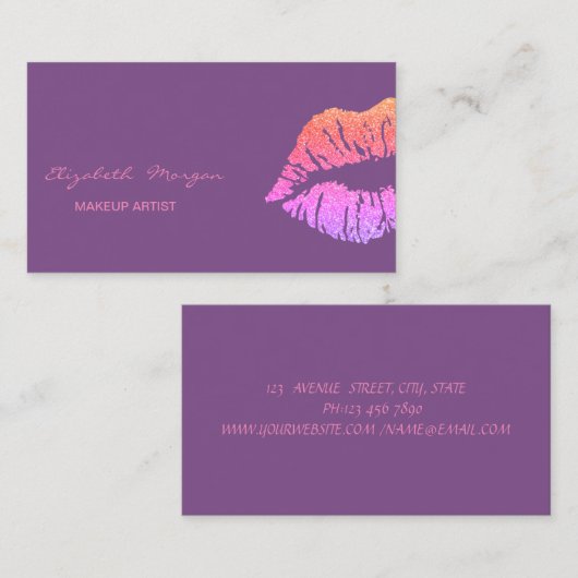 Elegant modern professioneel, glitter Lips Visitekaartje (Voorkant / Achterkant)