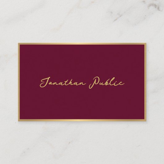 Elegant modern professioneel script Bordeaux Gold Visitekaartje (Voorkant)