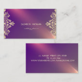 Elegant Modern Professioneel Violet Goud Kant Visitekaartje (Voorkant / Achterkant)