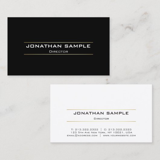 Elegant Modern Professioneel Zwart Wit Goud Vlak Visitekaartje (Voorkant / Achterkant)