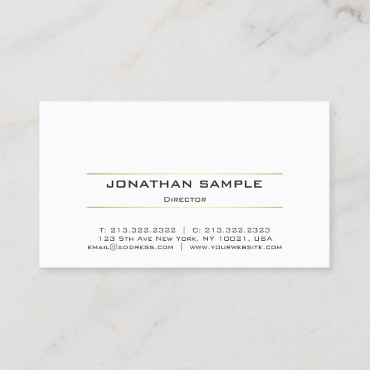 Elegant Modern Professioneel Zwart Wit Goud Vlak Visitekaartje (Achterkant)