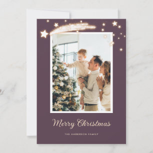 Elegant Modern Purple Stars Photo Christmas Cards Feestdagenkaart
