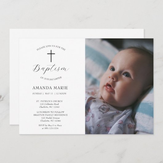 Elegant Modern Puur Wit Doopsel Kaart (Voorkant / Achterkant)