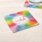 Elegant Modern Rainbow Abstracte Monogram Sjabloon Kartonnen Onderzetters (Schuin)