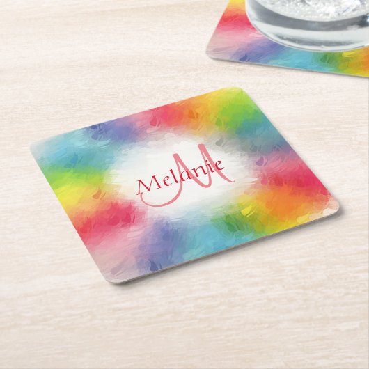 Elegant Modern Rainbow Abstracte Monogram Sjabloon Kartonnen Onderzetters (Schuin)