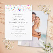 Elegant Modern Rainbow Confetti Photo Wedding Uitnodiging Briefkaart