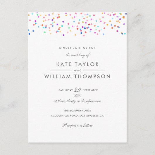 Elegant Modern Rainbow Confetti Photo Wedding Uitnodiging Briefkaart (Voorkant)