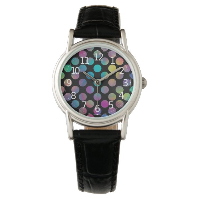Elegant Modern Rainbow Polka Dots Patroon | Horloge (Voorkant)