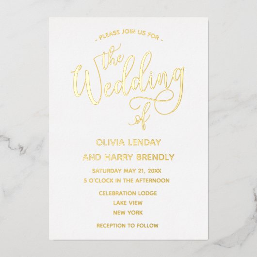 Elegant modern Real Gold Script Weddenschap Folie Uitnodiging (Voorkant)