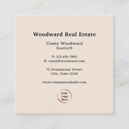Elegant Modern Realtor Vastgoed Slogan Logo Vierkante Visitekaartje (Achterkant)