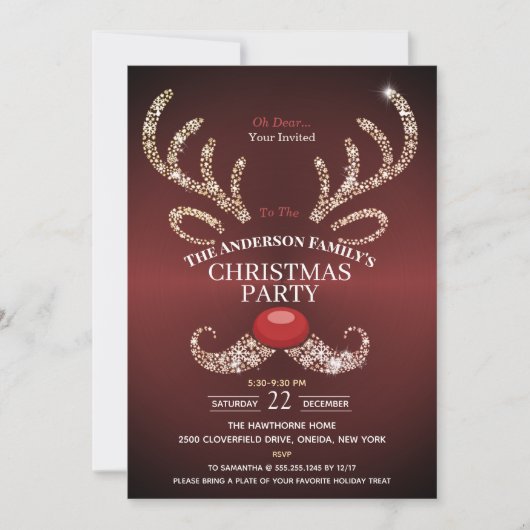 Elegant Modern Red and Gold Reindeer Christmas Kaart (Voorkant)