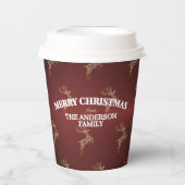 Elegant Modern Red and Gold Reindeer Christmas Papieren Bekers (Voorkant)