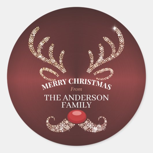 Elegant Modern Red and Gold Reindeer Christmas Ronde Sticker (Voorkant)